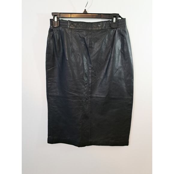 Diversity Vintage Genuine Leather Straight Pencil Midi Skirt Size 10 Black - Picture 1 of 5